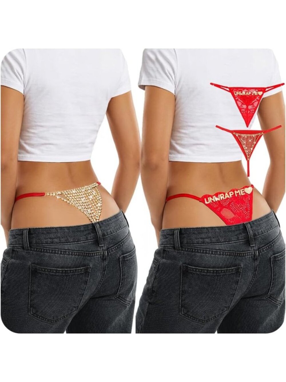 Women's Gold Crystal Flower & Angel Adjustable Sexy Underwear Panties